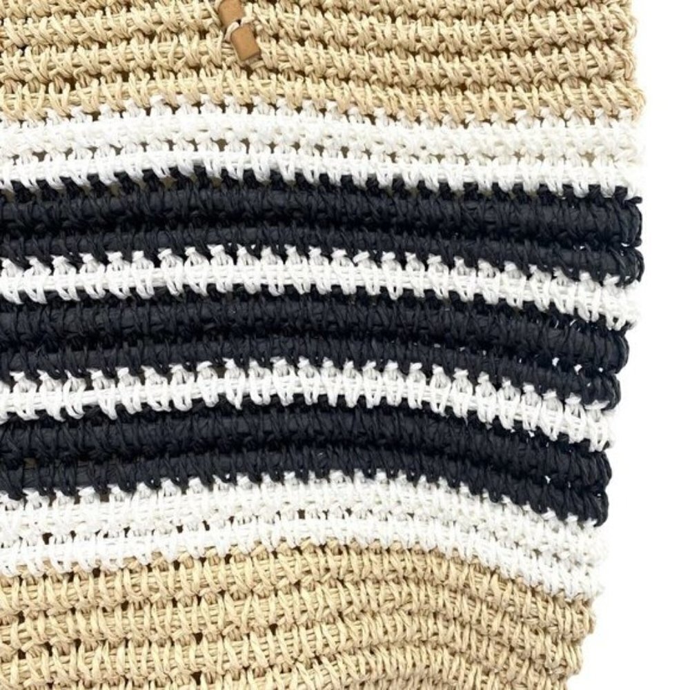 Aqua Trio Striped Straw Woven Tote Bag New - Picture 4 of 13